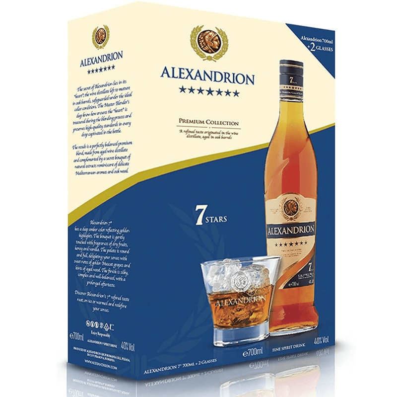 Alexandrion brandy 7 stele Premium Collection cu 2 Pahare - Delumani - Magazin Romanesc 